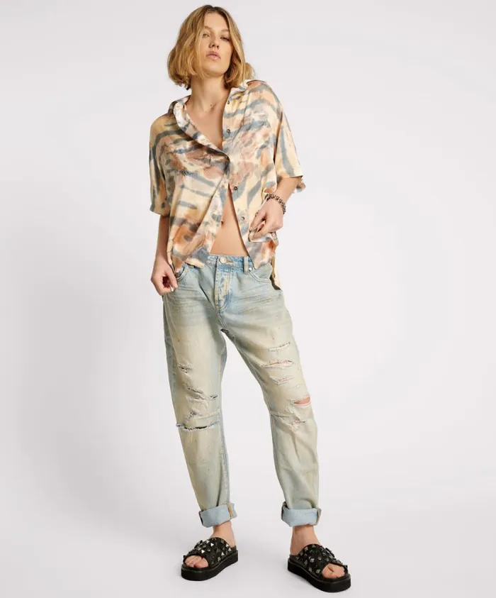 One Teaspoon Shirts Women Hand Painted Date Night Satin Shirt