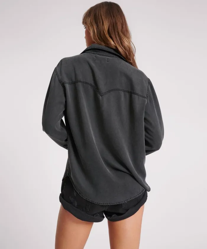 One Teaspoon Shirts Women Soft Black Tencel Western Shirt