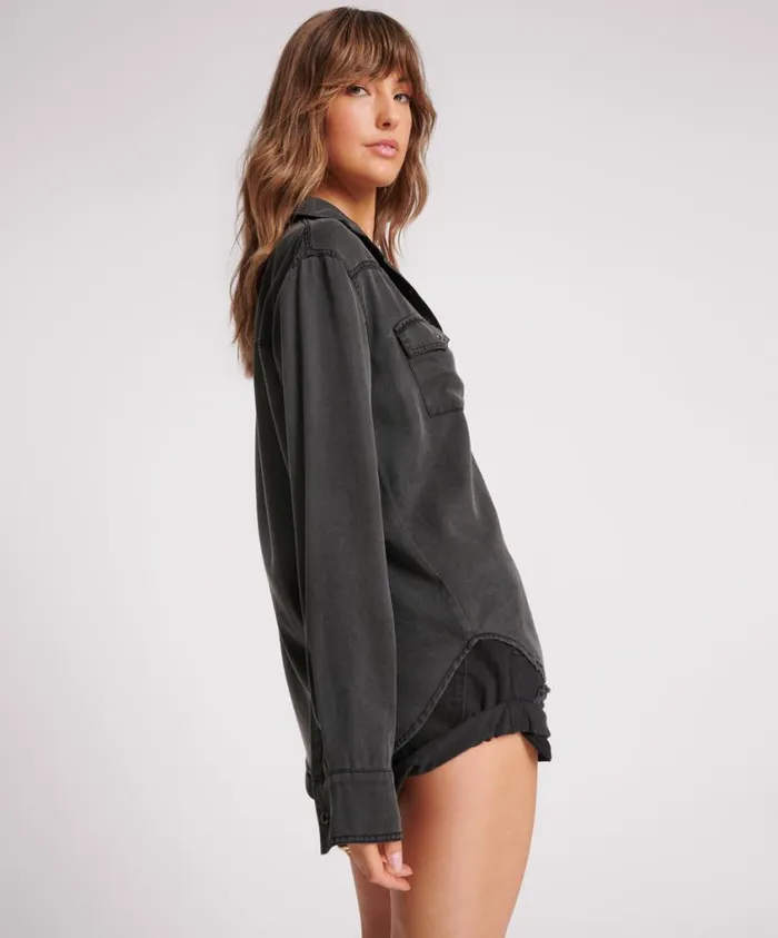 One Teaspoon Shirts Women Soft Black Tencel Western Shirt