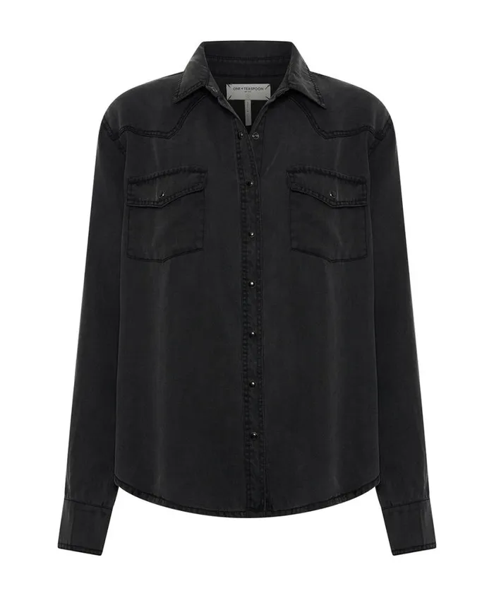 One Teaspoon Shirts Women Soft Black Tencel Western Shirt
