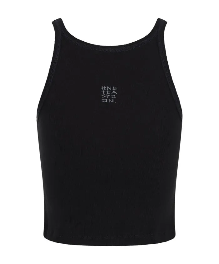 One Teaspoon Tees and Tanks Women Cropped Bower Bird Ribbed Tank Top Black