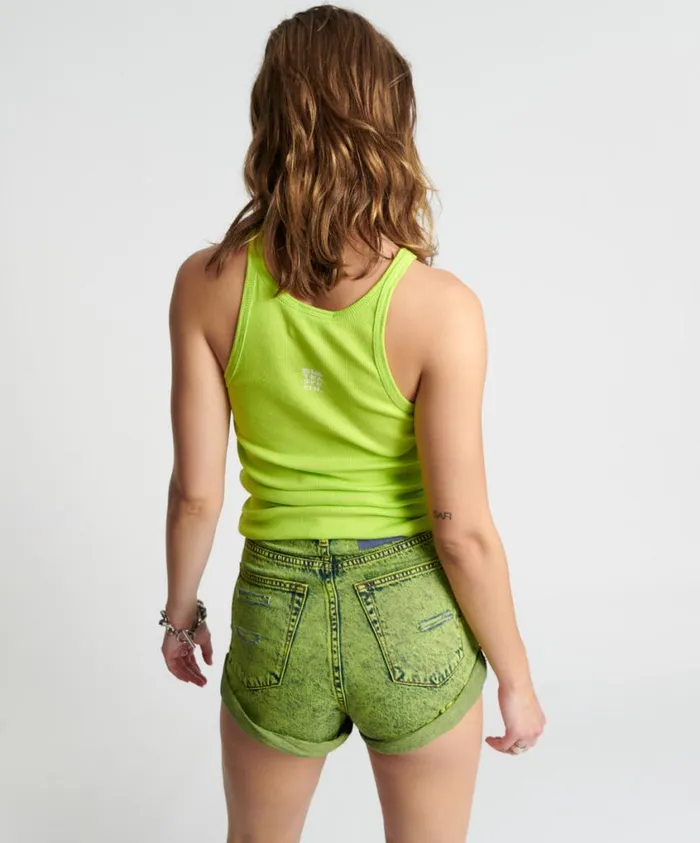 One Teaspoon Tees and Tanks Women Cyber Lime One Teaspoon Logo Singlet