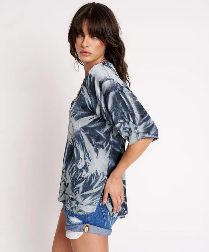 One Teaspoon Tees and Tanks Women Fire Flies Oversized Satin Tee