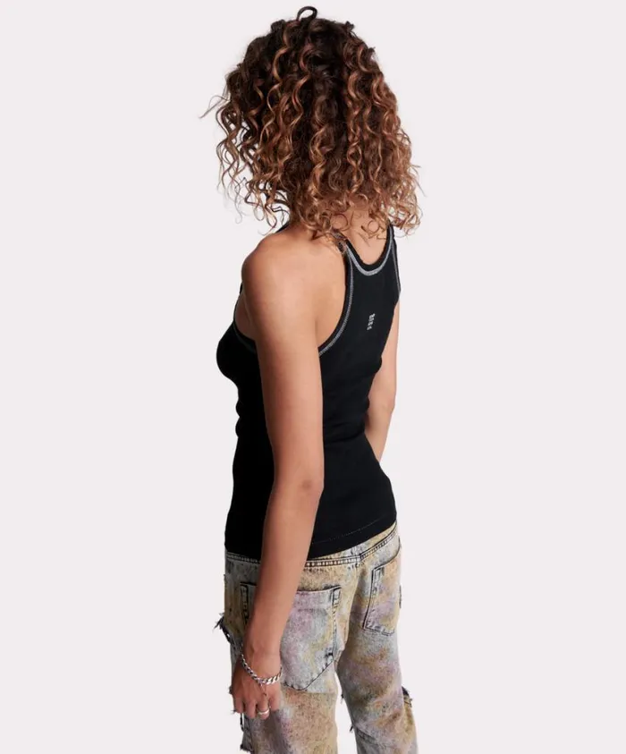 One Teaspoon Tees and Tanks Women Jett Black Bower Bird Rib Singlet