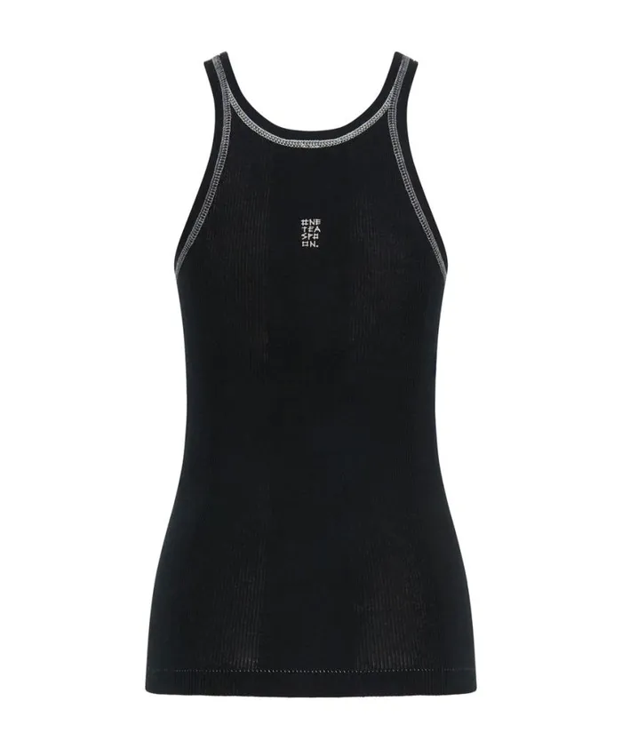 One Teaspoon Tees and Tanks Women Jett Black Bower Bird Rib Singlet