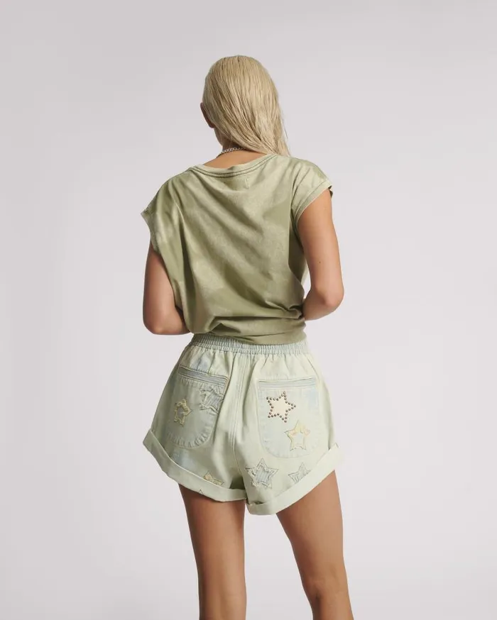 One Teaspoon Tees and Tanks Women KHAKI STAR DUST OVERSIZED TANK