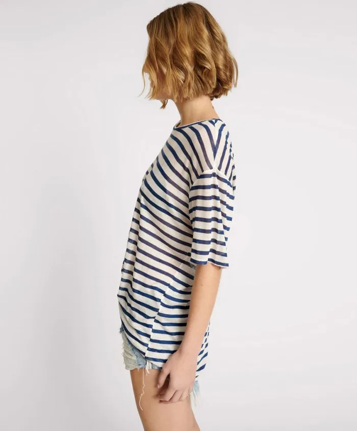 One Teaspoon Tees and Tanks Women Linen Stripe Boyfriend Tee