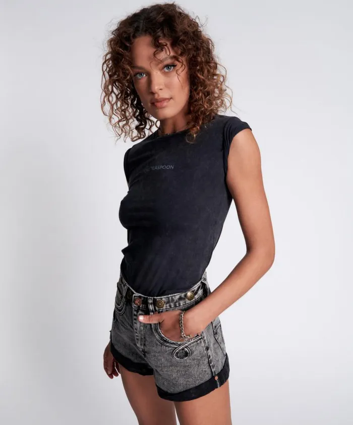 One Teaspoon Tees and Tanks Women One Teaspoon Organic Fitted Logo Tee Black USA