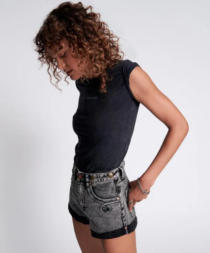 One Teaspoon Tees and Tanks Women One Teaspoon Organic Fitted Logo Tee Black USA