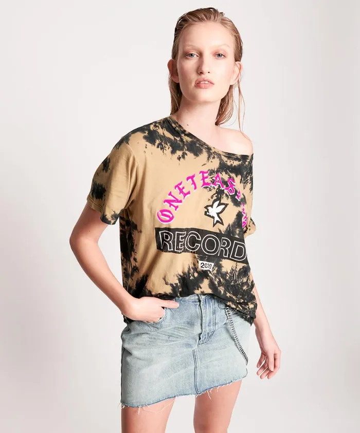 One Teaspoon Tees and Tanks Women Ot Records Tie Dyed Boyfriend Tee
