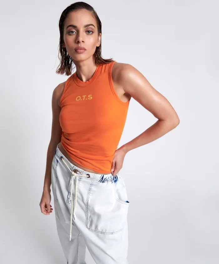 One Teaspoon Tees and Tanks Women OTS Equipment Tank Orange