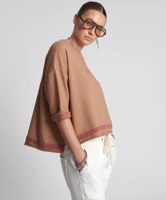 One Teaspoon Tees and Tanks Women OTS Sweat Tee Brown