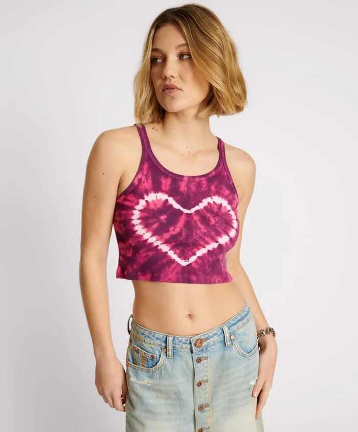 One Teaspoon Tees and Tanks Women Tie Dye Heart Cropped Rib Tank