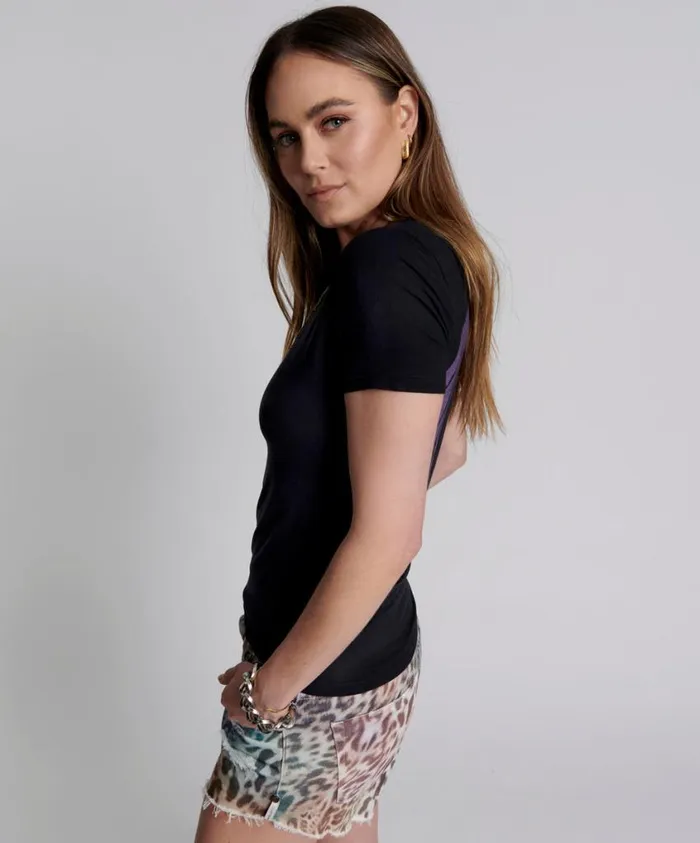 One Teaspoon Tees and Tanks Women Washed Black Smiley Logo Fitted Tee