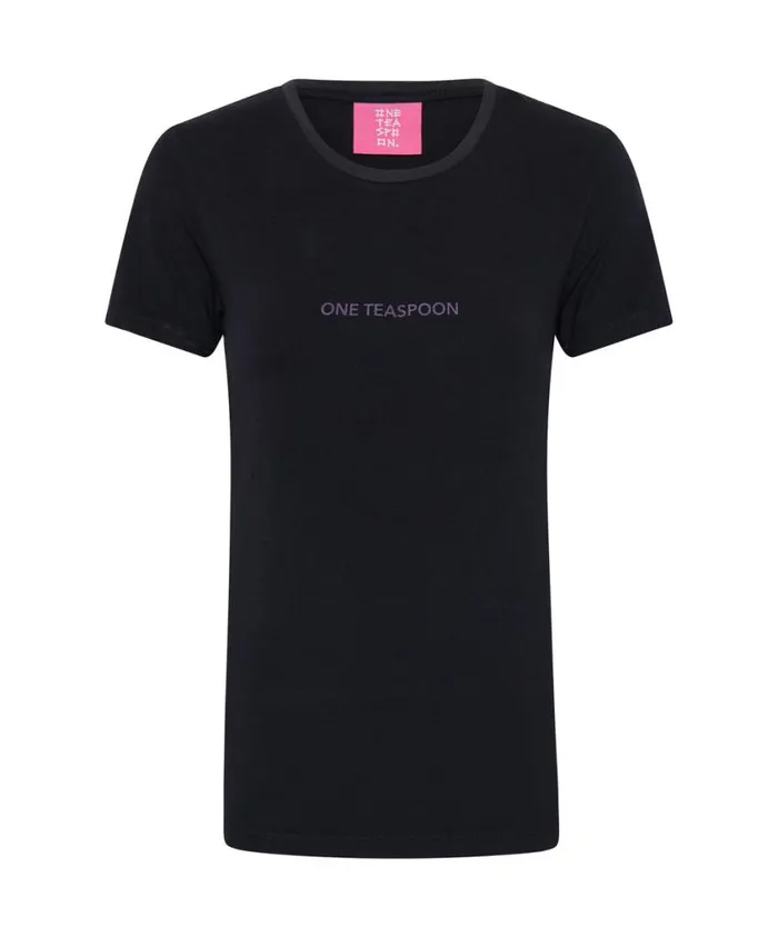 One Teaspoon Tees and Tanks Women Washed Black Smiley Logo Fitted Tee