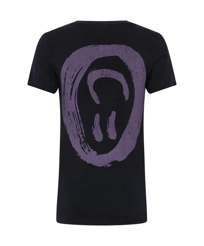 One Teaspoon Tees and Tanks Women Washed Black Smiley Logo Fitted Tee