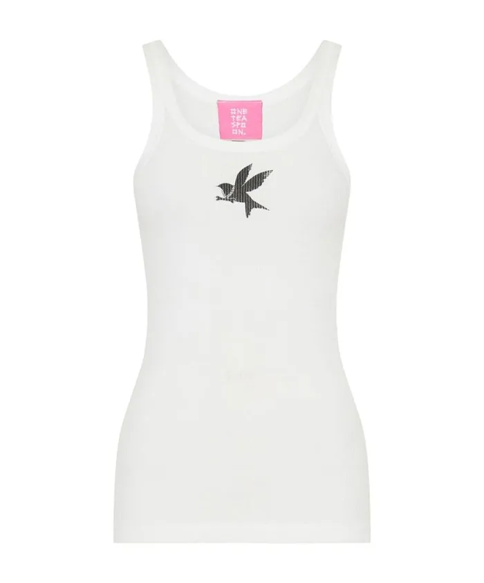 One Teaspoon Tees and Tanks Women White Bower Bird Rib Singlet
