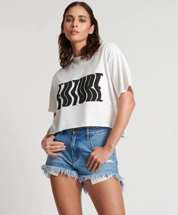 One Teaspoon Tees and Tanks Women White Cropped Future Tee