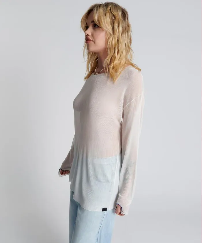 One Teaspoon Tops Women Amity Sheer Rib Knit Top White