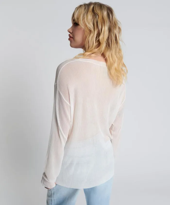 One Teaspoon Tops Women Amity Sheer Rib Knit Top White