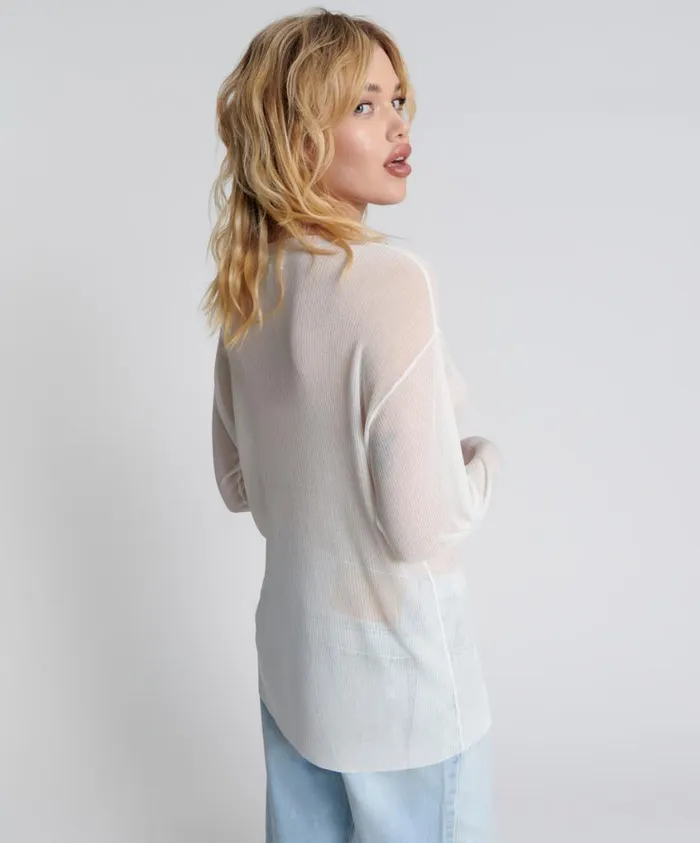 One Teaspoon Tops Women Amity Sheer Rib Knit Top White