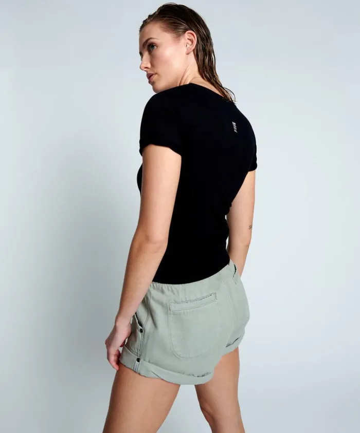 One Teaspoon Tops Women Black Bower Bird Organic Fitted Tee