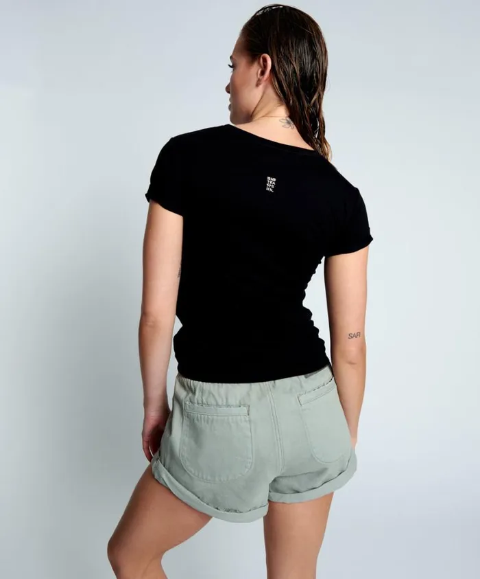 One Teaspoon Tops Women Black Bower Bird Organic Fitted Tee