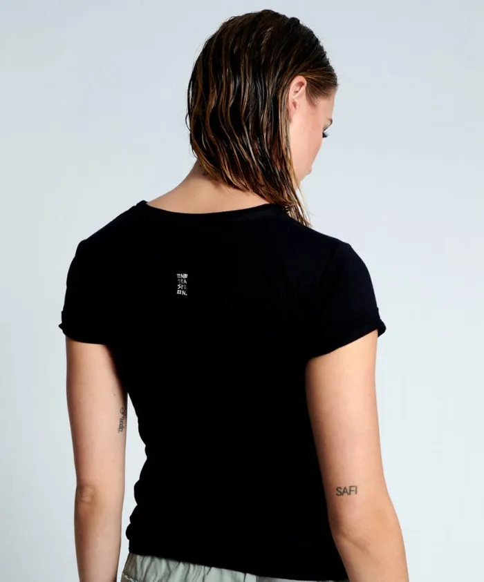 One Teaspoon Tops Women Black Bower Bird Organic Fitted Tee