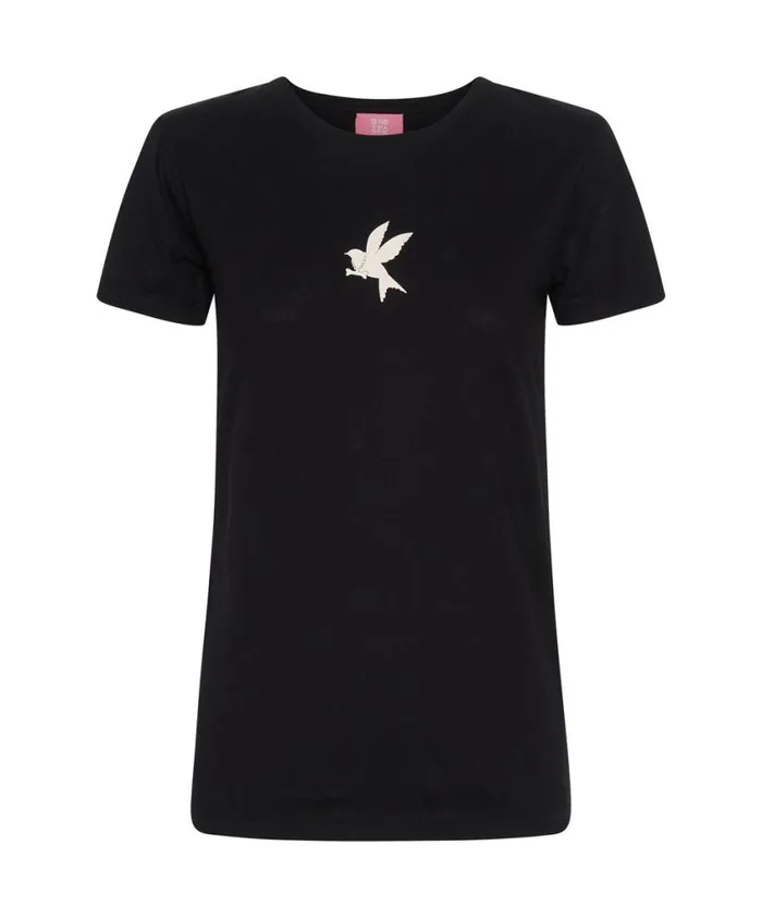 One Teaspoon Tops Women Black Bower Bird Organic Fitted Tee