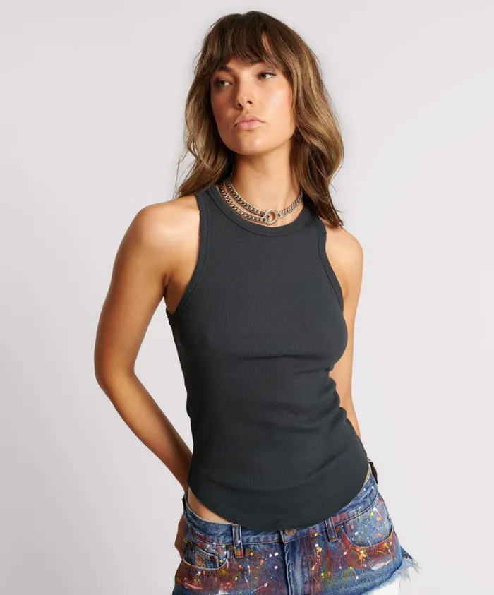 One Teaspoon Tops Women Distressed Ramone Rib Tank