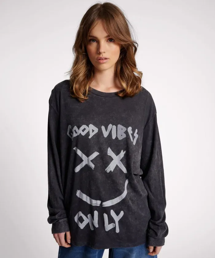 One Teaspoon Tops Women Good Vibes Only Long Sleeve Tee