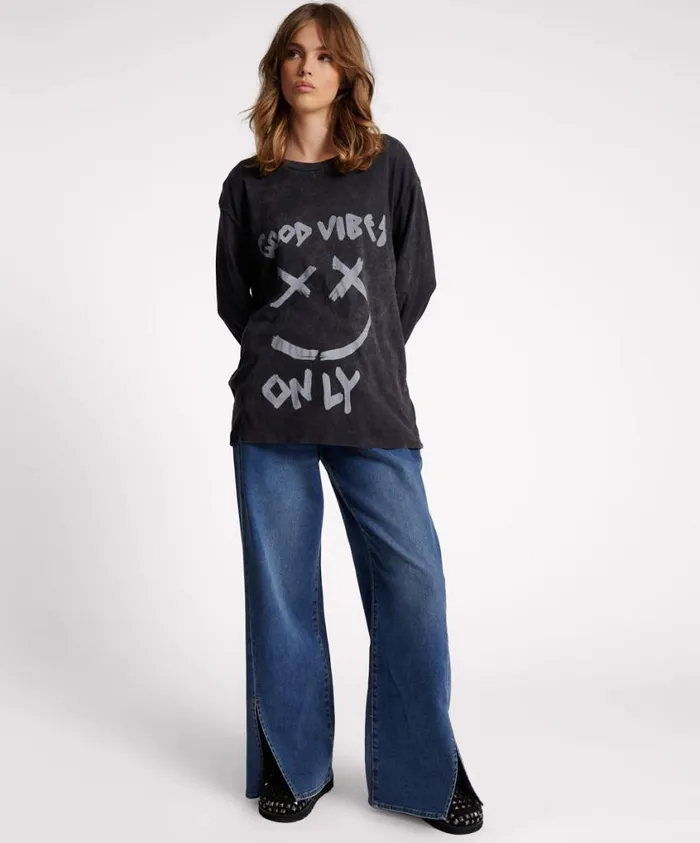 One Teaspoon Tops Women Good Vibes Only Long Sleeve Tee