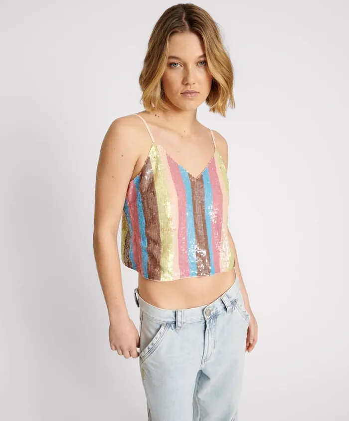 One Teaspoon Tops Women Hand Sequin Ibiza Luxe Party Cami Top