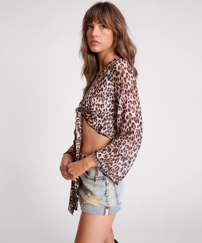 One Teaspoon Tops Women Leopard Mesh Wrap Top