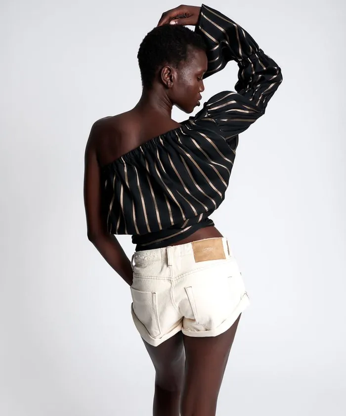One Teaspoon Tops Women TUXEDO STRIPE ONE SHOULDER TOP