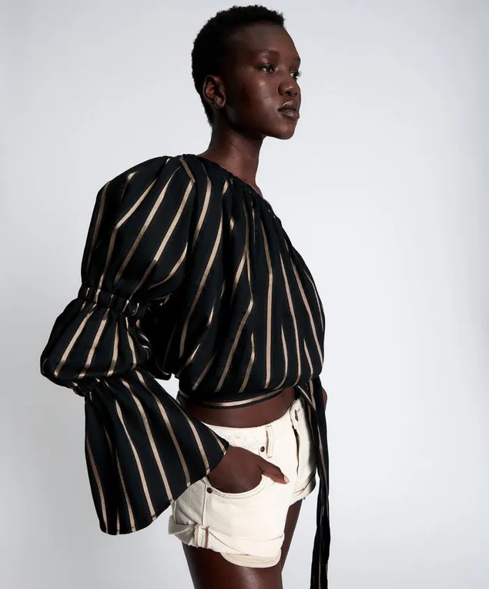 One Teaspoon Tops Women TUXEDO STRIPE ONE SHOULDER TOP