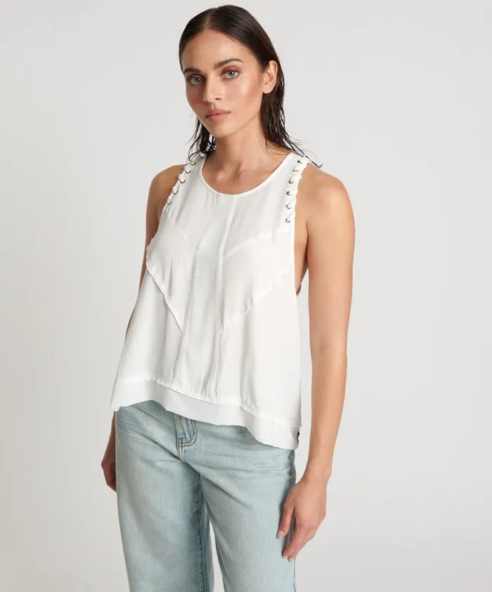One Teaspoon Tops Women WHITE LACED CHARLESTON TOP