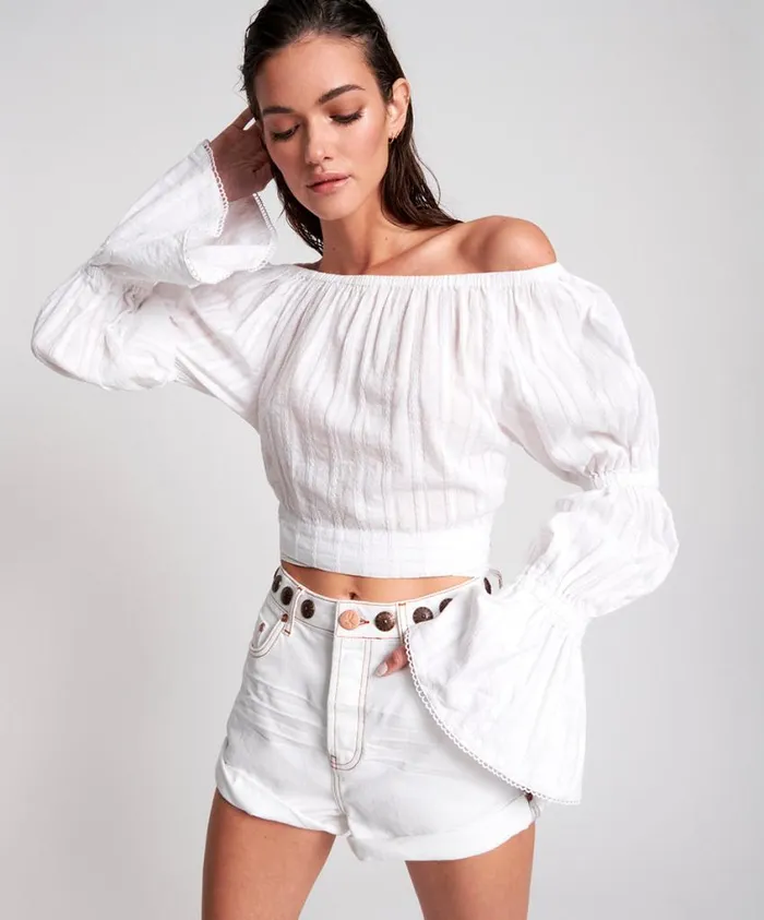 One Teaspoon Tops Women White Summer Nights Crop