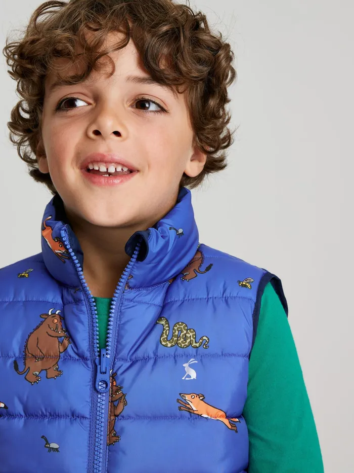 Online Joules Blue Gruffalo Flip It Reversible Printed Gilet Boys Gilets