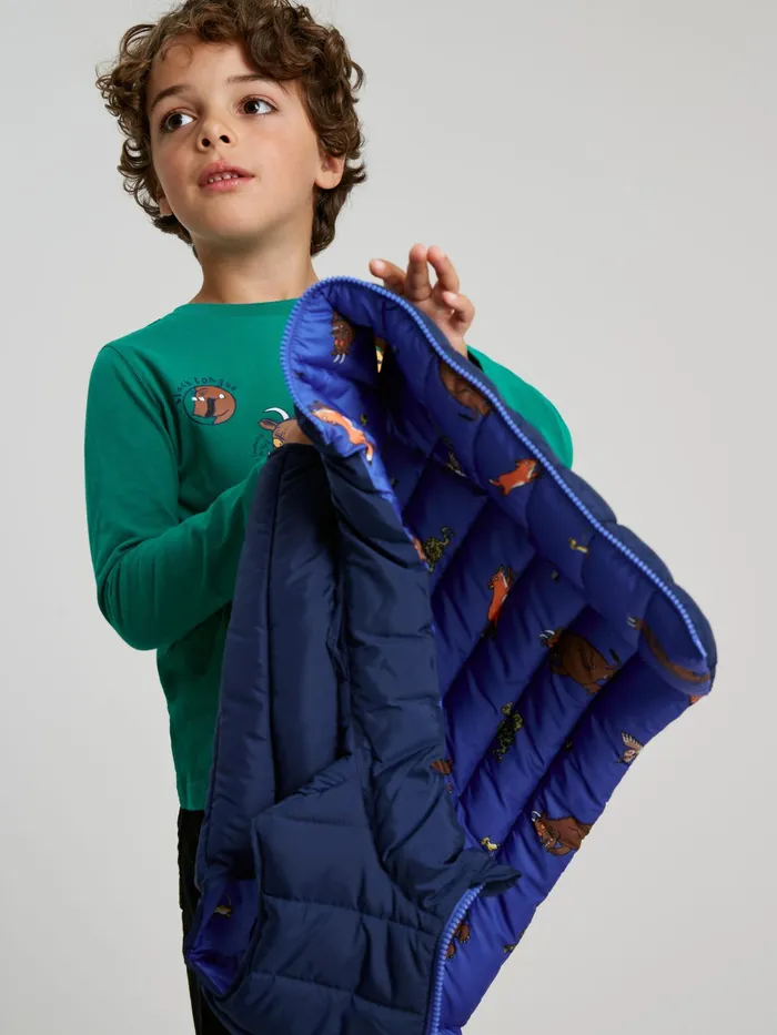 Online Joules Blue Gruffalo Flip It Reversible Printed Gilet Boys Gilets
