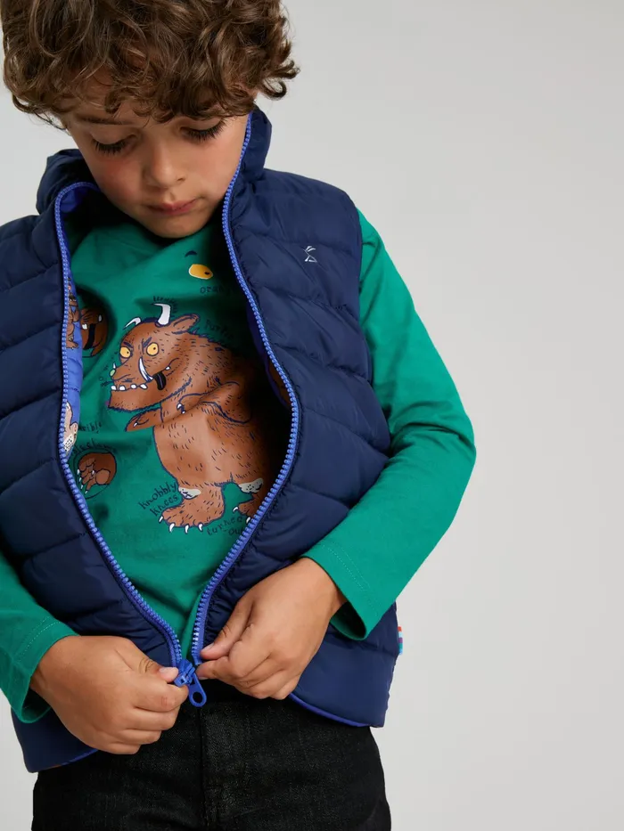 Online Joules Blue Gruffalo Flip It Reversible Printed Gilet Boys Gilets