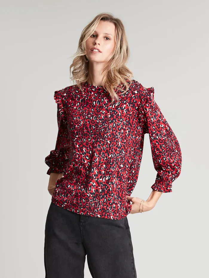 Online Joules Red Samara 34 Sleeve Frill Shoulder Top Women Shirts and Blouses