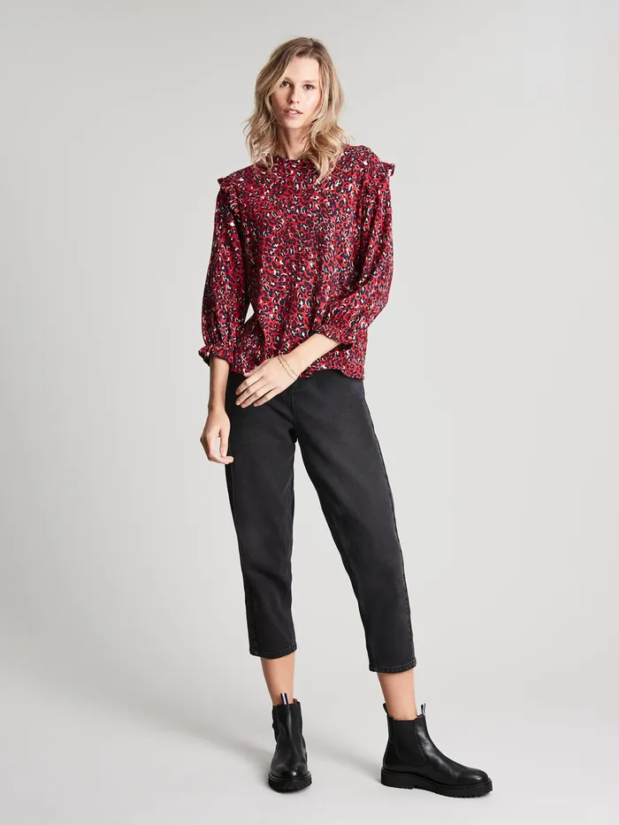 Online Joules Red Samara 34 Sleeve Frill Shoulder Top Women Shirts and Blouses