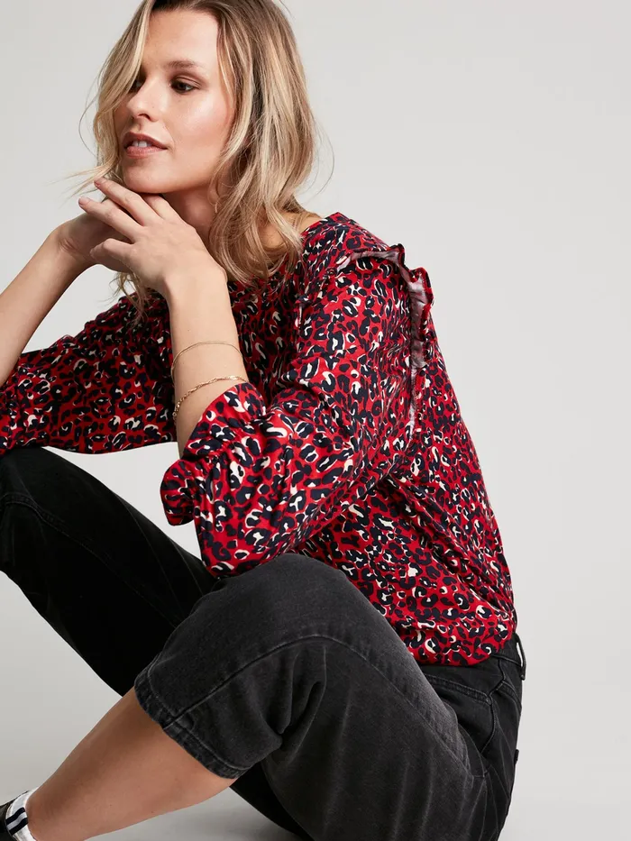 Online Joules Red Samara 34 Sleeve Frill Shoulder Top Women Shirts and Blouses