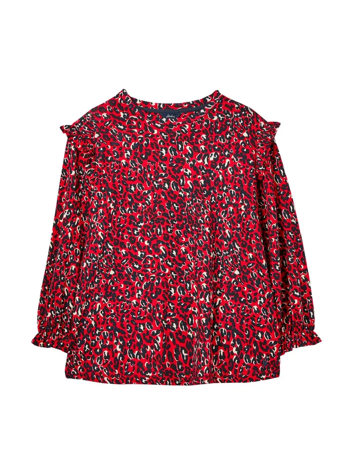 Online Joules Red Samara 34 Sleeve Frill Shoulder Top Women Shirts and Blouses