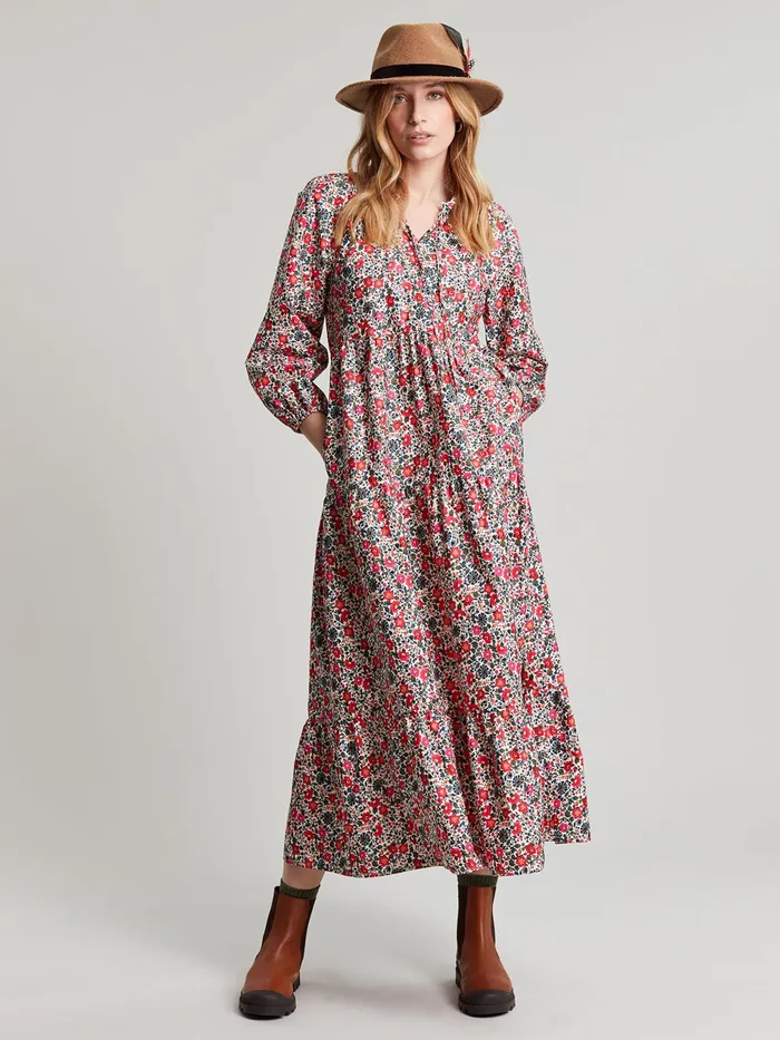 Online Joules White Melody Tiered Scallop Frill Neck Dress Women Dresses