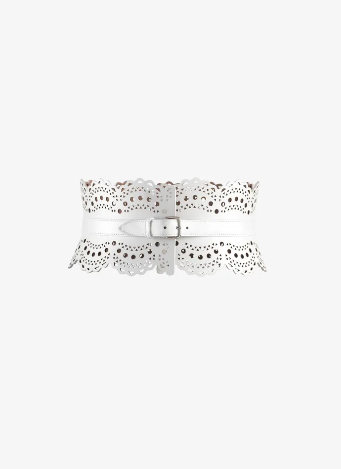 Optic White Bustier Belt Vienne Wave Calfskin Women Alaa Corset Belts