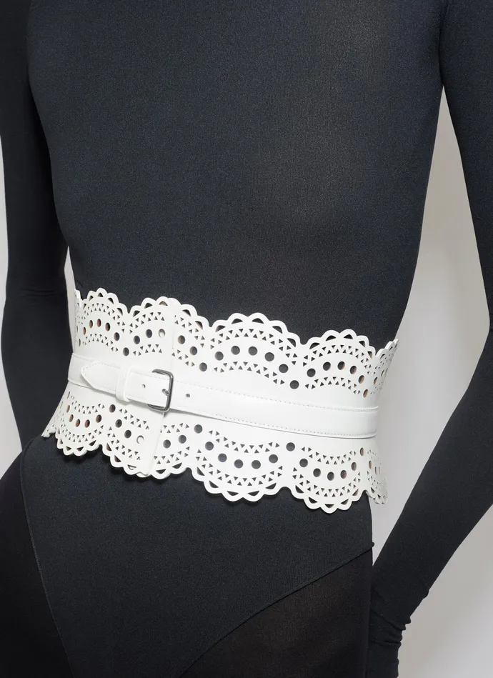 Optic White Bustier Belt Vienne Wave Calfskin Women Alaa Corset Belts Optic White Bustier Belt Vienne Wave Calfskin Women Alaa Corset Belts