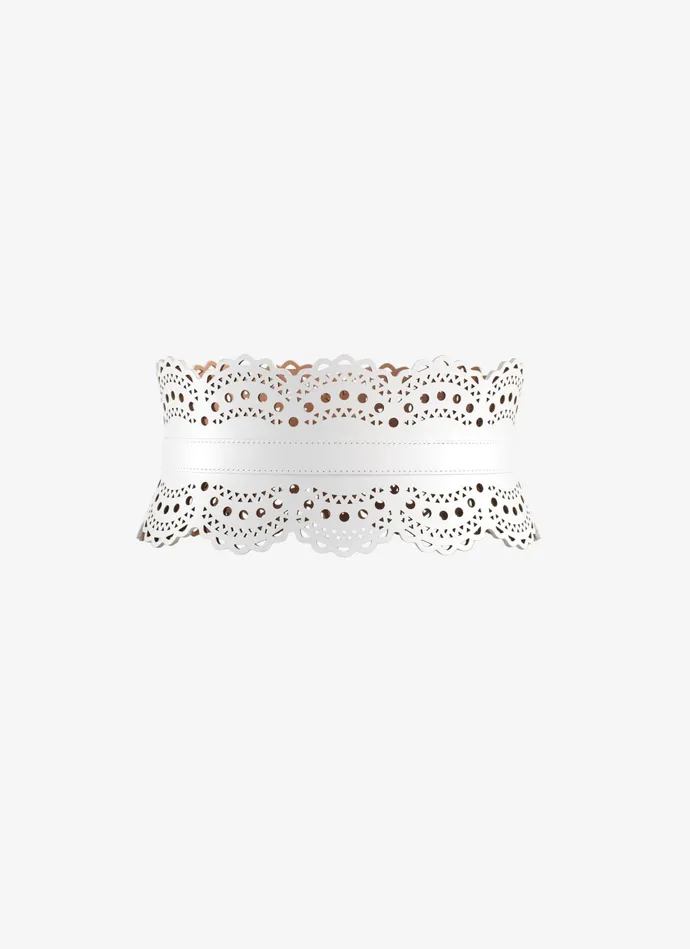 Optic White Bustier Belt Vienne Wave Calfskin Women Alaa Corset Belts Optic White Bustier Belt Vienne Wave Calfskin Women Alaa Corset Belts