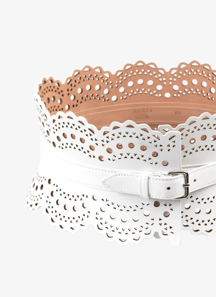 Optic White Bustier Belt Vienne Wave Calfskin Women Alaa Corset Belts Optic White Bustier Belt Vienne Wave Calfskin Women Alaa Corset Belts